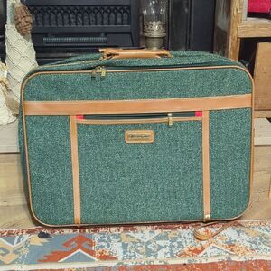 OSCAR DE LA RENTA Vintage Leather-Trim Tweed Suitcase